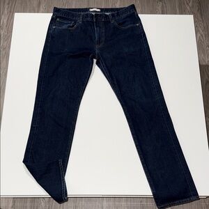 Uniqlo Jeans Dark Indigo Japanese Selvedge Denim Kaihara Low Rise Slim 35x32